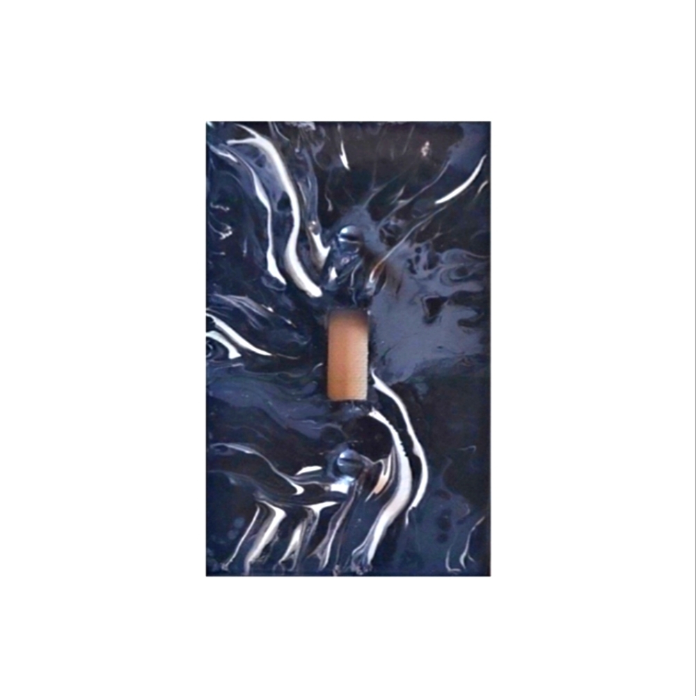 Hand Crafted Gray Black and White Abstract Design Single Light Switch Plate